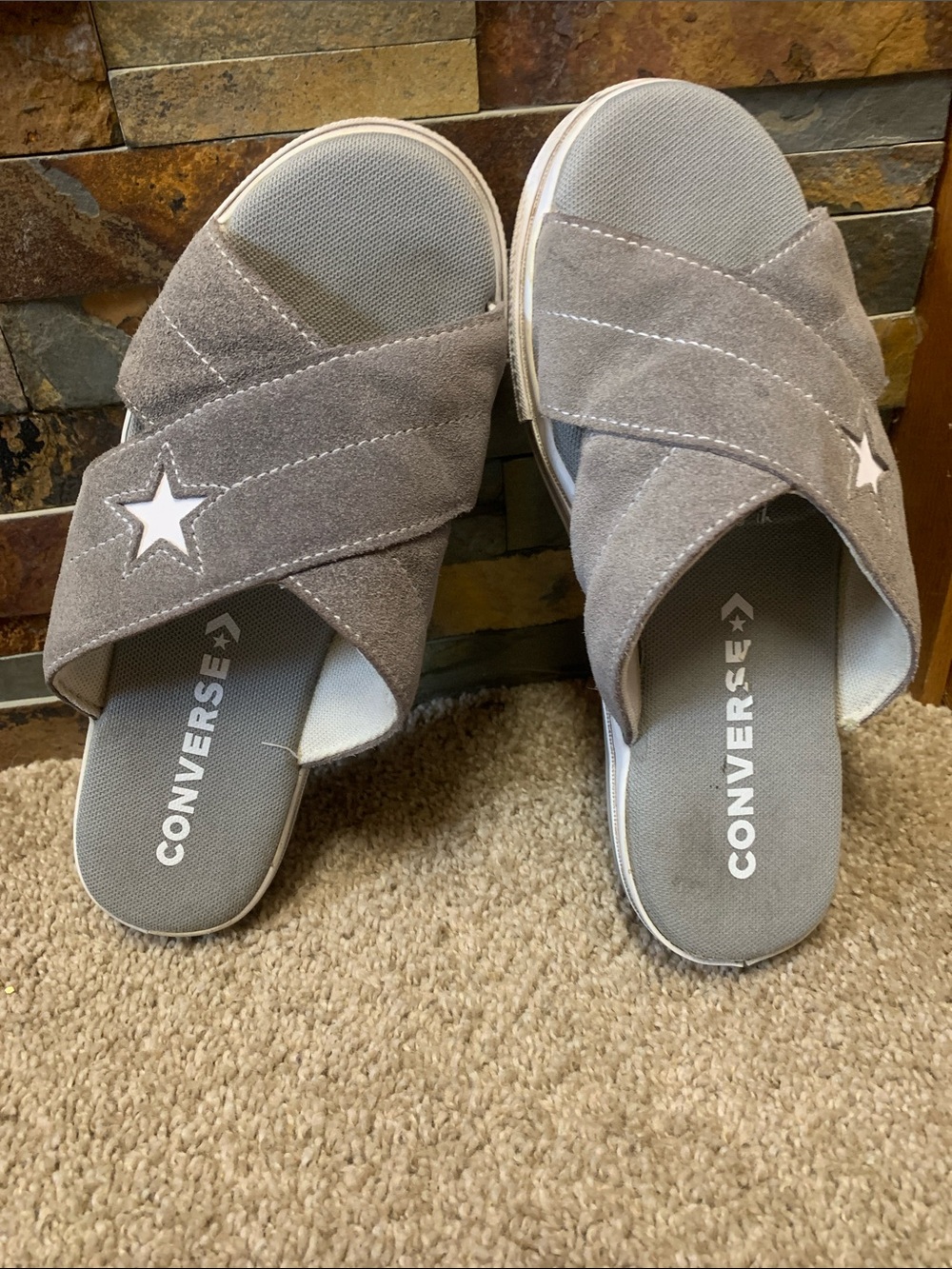 Converse grey Suede Crisscross Star Slide Sandals